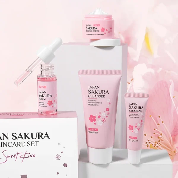 Facial Products Kit Sakura Skin Care Set Facial Cleanser Serum Moisturizing  Face Cream Eye Cream Korean Skincare Improve Rough - Image 6