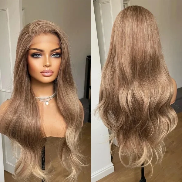 Natural Looking Wig For Women Warm Tone Honey Blonde with Medium Brown Balayage Gluelese Synthetic Lace Front Wig Cosplay/Party