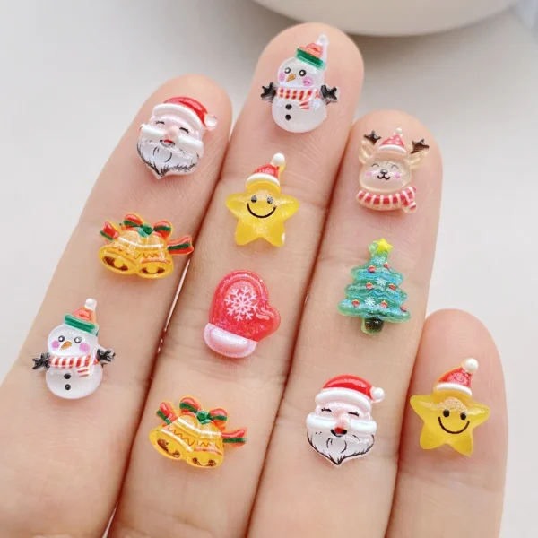 50Pcs Cute Mini Cartoon Shining Christmas Seris Nail Art Resin Designer Charms DIY Craft For Nail 3D Decorations Jewelry - Image 4