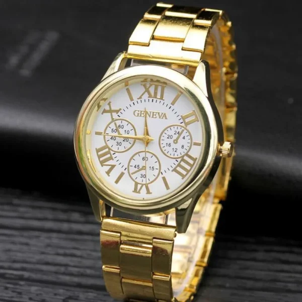 Classic New 2024 Geneva 3 Eyes Gold Casual Women Watch Men Stainless Steel Ladies Clock Quartz Wristwatches Ladies Watch - Image 2