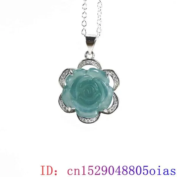 Blue Real Jadeite Rose Jewelry Set Ring Earrings Pendant Necklace 925 Silver Natural Burmese Jade Stone Talismans - Image 13