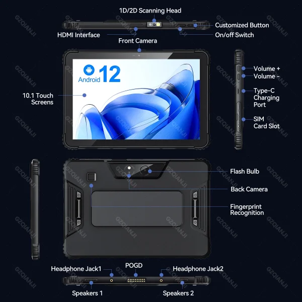 5G Industrial Android 12 Tablet Rugged PDA Triple Defence with Fingerprint Unlock 1D 2D QR Scanner Data Collector for Warehouse - Image 6