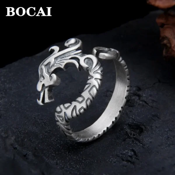 BOCAI 100% S925 silver good luck in the Year of the Dragon ring for men and women Chinese style auspicious jewelry birthday gift