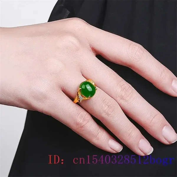 Green Jade Ring Charm 925 Silver Natural Fashion Zircon Gemstone Crystal Jewelry Chalcedony Amulet Men Gifts Women - Image 5