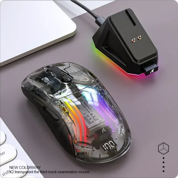 Attack Shark X2 Pro Magnetic Charging Bluetooth Mouse, Tri-Mode , RGB Lights, Transparent, Battery Indicator, Computer Phone - Image 8