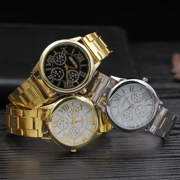 Classic New 2024 Geneva 3 Eyes Gold Casual Women Watch Men Stainless Steel Ladies Clock Quartz Wristwatches Ladies Watch - Image 11