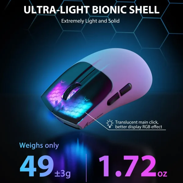 ATTACK SHARK X5 Tri-Mode Wireless Rechargeable Gaming Mouse, 49g Lightweight PAW3212 Optical Sensor GB LED Honeycomb Mouse - Image 11