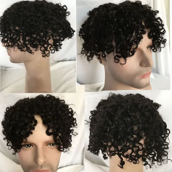 Mens Toupee Curly Human Hair Wigs Replacement Full Swiss Lace Toupee Hair Piece For Black Men's wig 10X8inch Brown #4 Color - Image 37