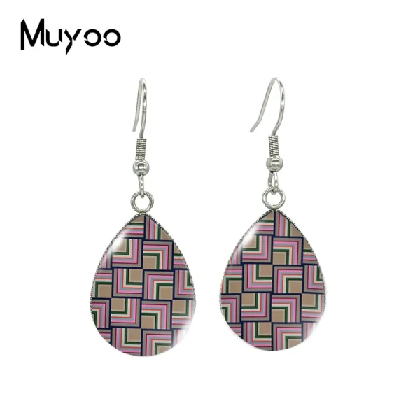 2023 New Geometric Stripes Line Patterns Tear drop Earring Fish hook Earrings Glass Cabochon Jewelry Handmade Items - Image 4