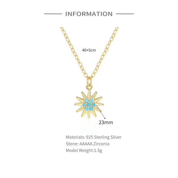 VAL 925 Sterling Silver 18K Gold Color Natural Stone Necklace Turquoise Butterfly Pendant Chain Women's Fashion Jewellery Gifts - Image 2