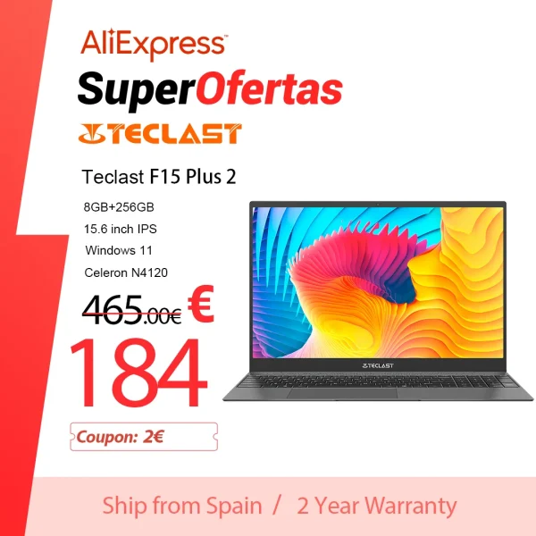 Teclast F15 Plus 2 Laptop 15.6 inch Windows 11 Laptop 8GB RAM 256GB SSD Gemini Lake N4120 USB3.0 mini-HDMI full size keyboard