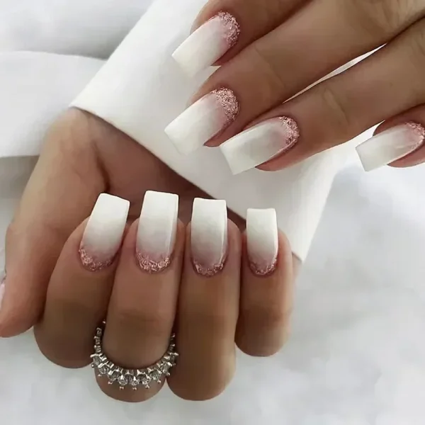 Hot Sexy Girl Simple Glossy Pure White Red Lip Long Coffin Fake Nail Tips Full Finished False Nail Press on Glue Manicure Woman - Image 12