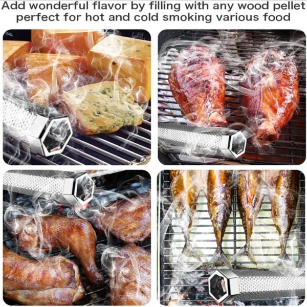 BBQ Hexagon Grill for Outdoor Camping, Smoking Mesh Tube, Stainless Barbecue Pellet Smoker, Kitchen Utensils, 12 in - Image 5