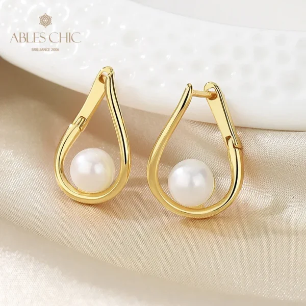 AC Freshwater Pearls 6-6.5mm Wire Huggies High Polished  Solid 925 Silver Stud Earrings PE1007 - Image 5