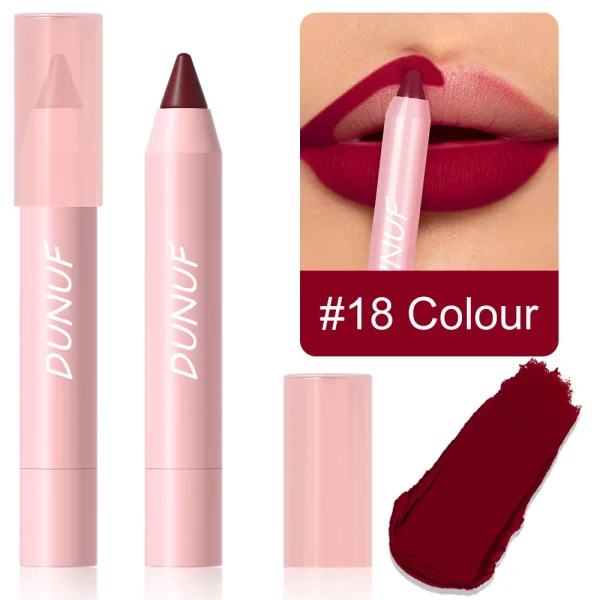 18-Colors Lipstick Pencil Waterproof Sexy Red Matte Contour Tint Lipstick Lasting Non-stick Cup Lipliner Pen Lip Makeup Cosmetic - Image 7