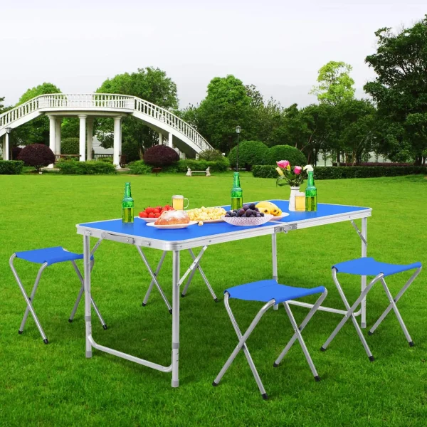 Folding Table 5Pcs Set Aluminum Camping Table 120cm Foldable with 4 Stool Outdoor Furniture Picnic Table and Chair Portable - Image 17