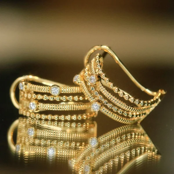 Aazuo Luxury Jewelry 18K Yellow Solid Gold Real Natrual Diamonds Instagram Style Lines Hook Earrings For Women Senior Banquet - Image 3