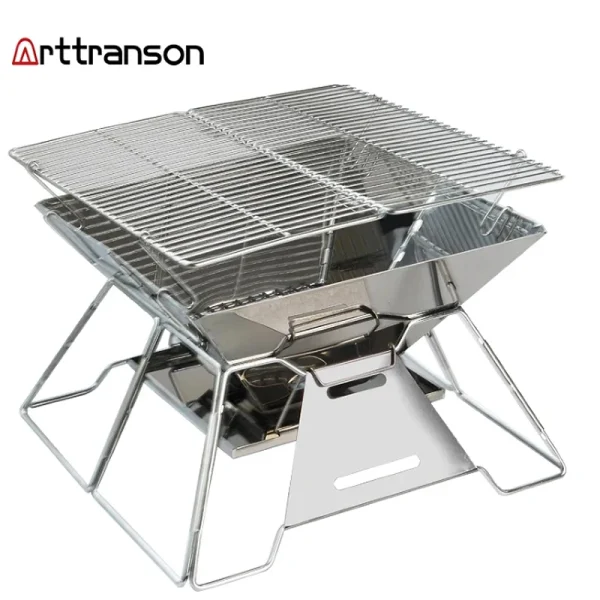 Folding Grill Fire Pit Outdoor Table Camping Stove Stainless Steel Foldable Barbecue With A Charcoal Rack Grill - Image 6