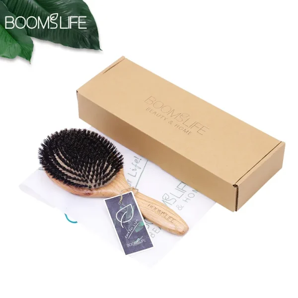 Boar Bristle HairBrush Wood Hair Brush Peine OAK Wood Combs for Women Barber Beauty Care Paddle Scalp Massage Brush - Image 6