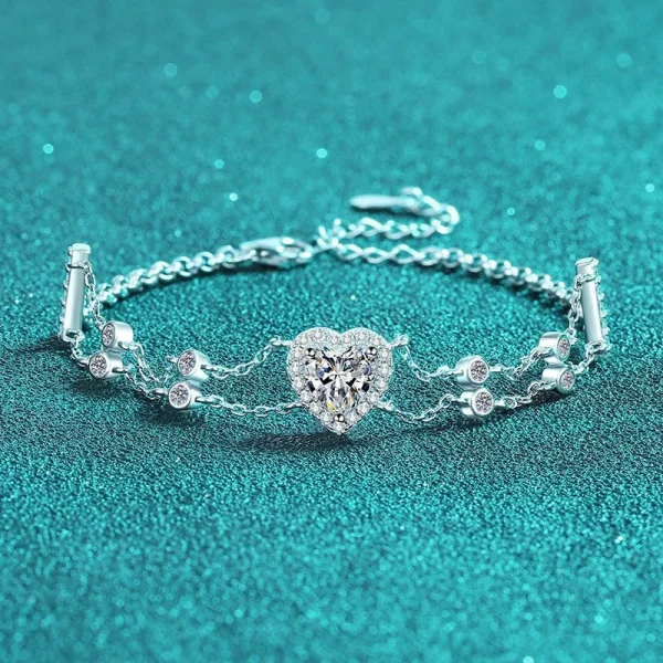 AZ984-S Lefei Fashion Trend Luxury Classic Moissanite Double Chain Heart Bracelets For Charm Women 925 Silver Party Jewelry Gift - Image 2