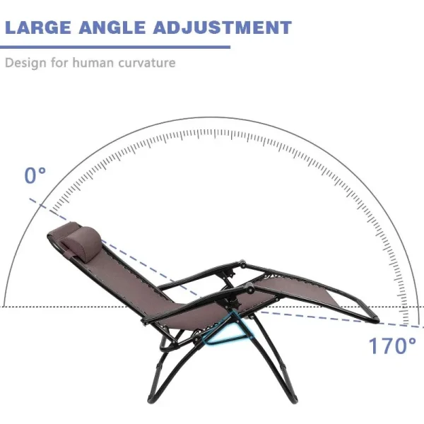 Zero Gravity Chair Patio Folding Lawn Outdoor Lounge Gravity Camp Reclining Lounge Chair with Cup Holder Pillows Set of 2 (Blue) - Image 37