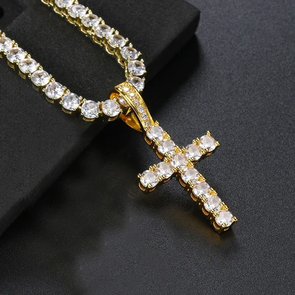 Hip Hop Iced Out Tennis Cross Pendant Necklace for Men Steampunk Gold Plated CZ Chain on Neck Luxury Design Jewelry S-OHP003 - Image 7