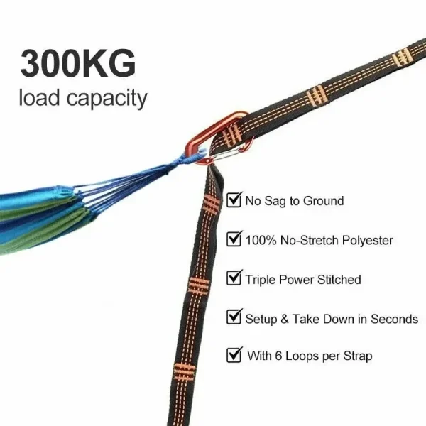 Polyester Straps Reinforced For Outdoor Camping Black Hammock Straps 5 Ring High Load-bearing Barb 2pcs - Image 2