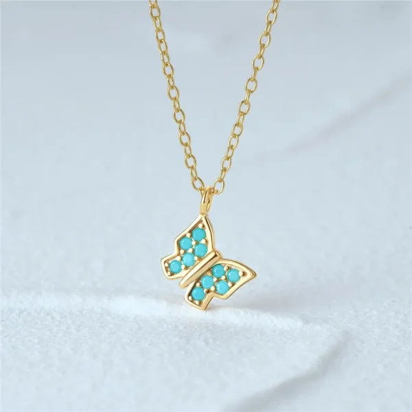 VAL 925 Sterling Silver 18K Gold Color Natural Stone Necklace Turquoise Butterfly Pendant Chain Women's Fashion Jewellery Gifts - Image 19