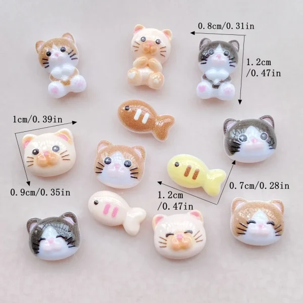 50pcs Resin Mini cartoon colorful cat, cat head cracker fish Flatback Rhinestone Nail Art DIY Party Scrapbook Accessories Crafts - Image 7