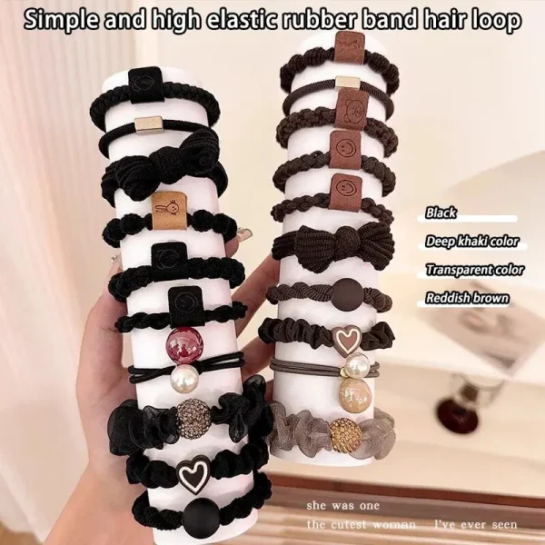 9pcs High-End Hair Band Female High Elasticity Durable Not Easy To Break Tie The Head Rubber Band Tie High Ponytail Hair Rope