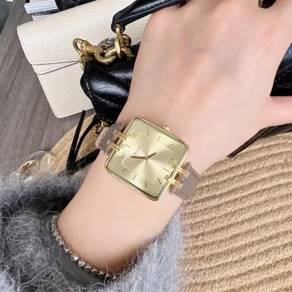 New hot selling cream beige simple square large dial leather women's watch fashionable temperament watch relojes para damas - Image 9