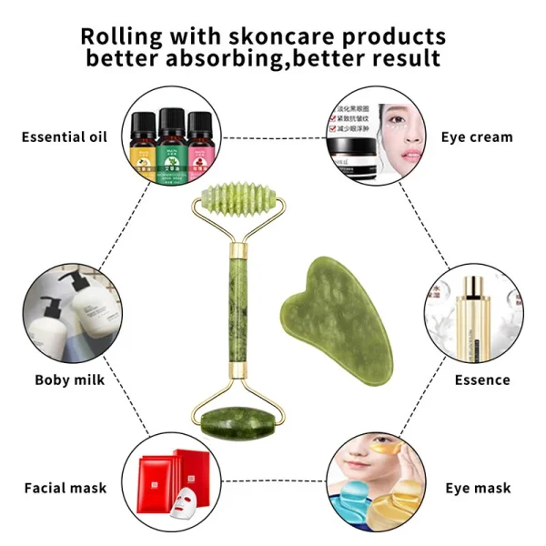 Face Massager Gua Sha Natural Stone Set Guasha Body Massage Tool Jade Face Lift Devices visage rouleau de massage rouleau visage - Image 5