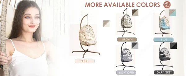 Egg Chair,with Stand Outdoor Swinging Egg Chair with Water Resistant Cushions PE Rattan Wicker Egg Chair Foldable Basket - Image 16