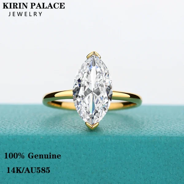 6.5*1.3mm-2.5ct Marquise Moissaniote Band Rings for Women Solid 14K 585 Gold Band for Wedding Engagement Classsic