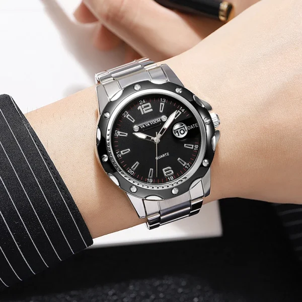 Silver Stainless Steel Men Watches 2023 Luxury Brand Luminous Quartz Military Watch Man Business Waterproof Sport Clock Male New - Image 3