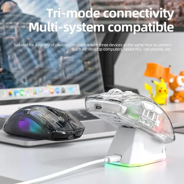 Attack Shark X2 Pro Magnetic Charging Bluetooth Mouse, Tri-Mode , RGB Lights, Transparent, Battery Indicator, Computer Phone - Image 2