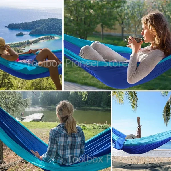 Hammocks Single Person Portable Outdoor Camping Hammock Outdoor Hanging Swing Chair Parachute Fabric Hanging Bed - Image 2