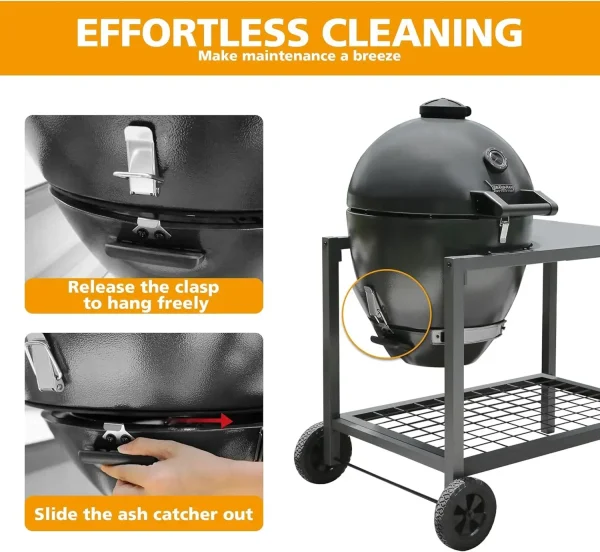 Charcoal Grills with Table Cart, Rodeo Deluxe Steel Kamado Grill and Smoker 22in Cast Iron Cooking Grids Perfect for Outdoor Coo - Image 6