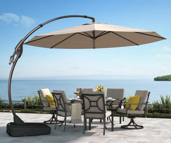 11FT Cantilever Umbrella with Base Outdoor Large Round Aluminum Offset Umbrella for Patio Garden Backyard (Champagne, 11 FT) - Image 2