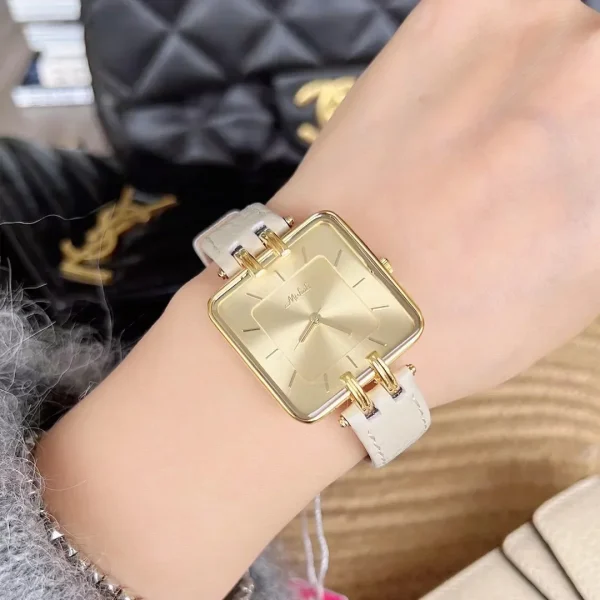 New hot selling cream beige simple square large dial leather women's watch fashionable temperament watch relojes para damas - Image 10