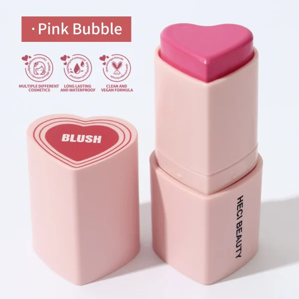 Heart Shape Vegan Creamy Blush Stick Matte Silky Waterproof Pink Blush Cream Makeup Stick High Pigment  3in1 Lip Eye Cheek Tint - Image 24