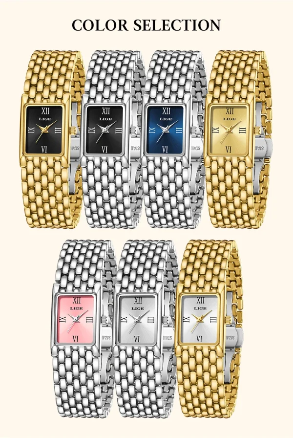 LIGE 2025 New Gold Women's Watch Luxury Quartz Watch Stainless Steel Bracelet Retro Fashion 30M Waterproof Watch for Women reloj - Image 20