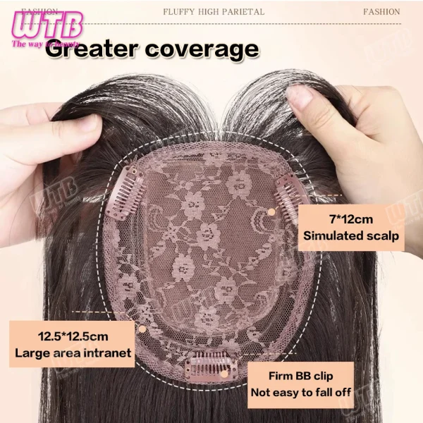 WTB Synthetic Wig Middle Part  Topper Hairpiece with Bangs Clip-In Bangs Extension Natural Invisible Clourse Hairpiece for Women - Image 4