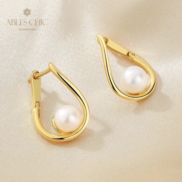 AC Freshwater Pearls 6-6.5mm Wire Huggies High Polished  Solid 925 Silver Stud Earrings PE1007 - Image 9