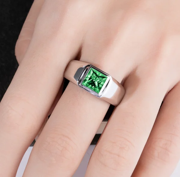 AnuJewel 2ct Princess Cut Colombian Cultivated Emerald Engagement Men Ring Gold Plated S925 Silver Luxury Rings For Men Jewelry - Image 6