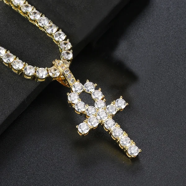 Hip Hop Iced Out Tennis Cross Pendant Necklace for Men Steampunk Gold Plated CZ Chain on Neck Luxury Design Jewelry S-OHP003 - Image 9