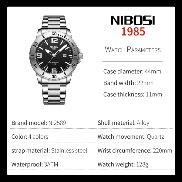 NIBOSI Mens Watches Top Brand Luxury Stainless Steel Waterproof Luminous Quartz Watch for Men Business Wrist Relogio Masculino - Image 2