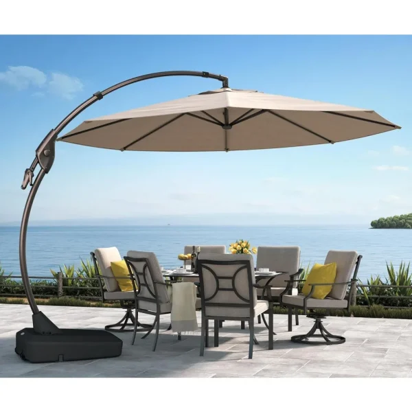 11FT Cantilever Umbrella with Base Outdoor Large Round Aluminum Offset Umbrella for Patio Garden Backyard (Champagne, 11 FT) - Image 12