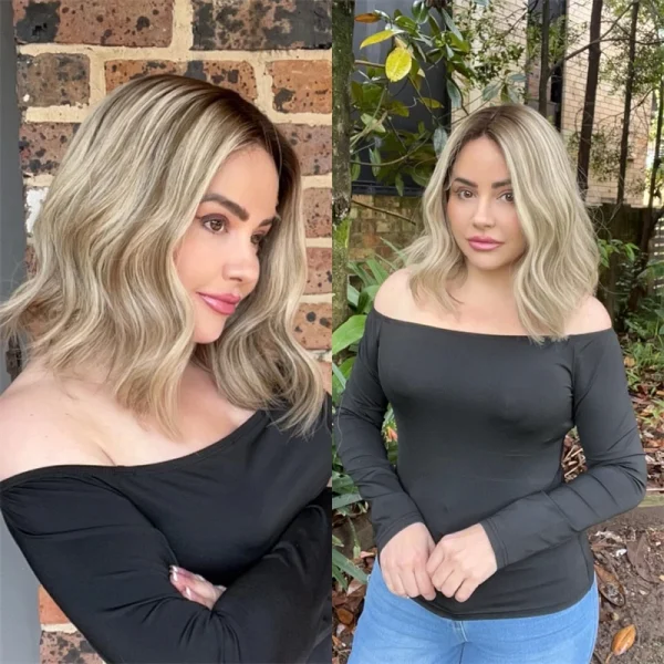 Fashion Women Wigs Synthetic Wave Lace Front Wig 13x4 Ombre Ash Blonde Highlights HD Lace Frontal Wigs PrePlucked Hairline