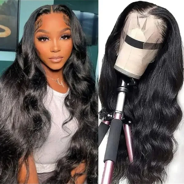 13x6 Hd Transparent Lace Frontal Wigs 100% Brazilian Human Hair Wig Loose Body Wave Black 40 Inch High Density Choice For Women - Image 2